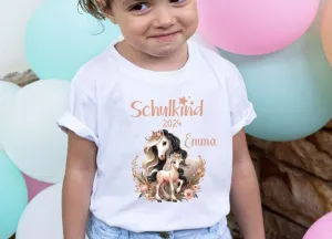 T-Shirt Schulkind Pferd mit Name personalisiert Mädchen Einschulungsshirt Einschulung erste Klasse Geschenk