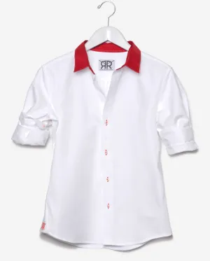 Tailored - White with Red Collar