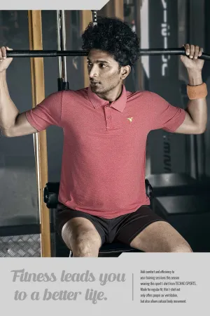 TechnoSport Polo Neck Half Sleeve Dry Fit T Shirt for Men OR-21 (Blush Red)