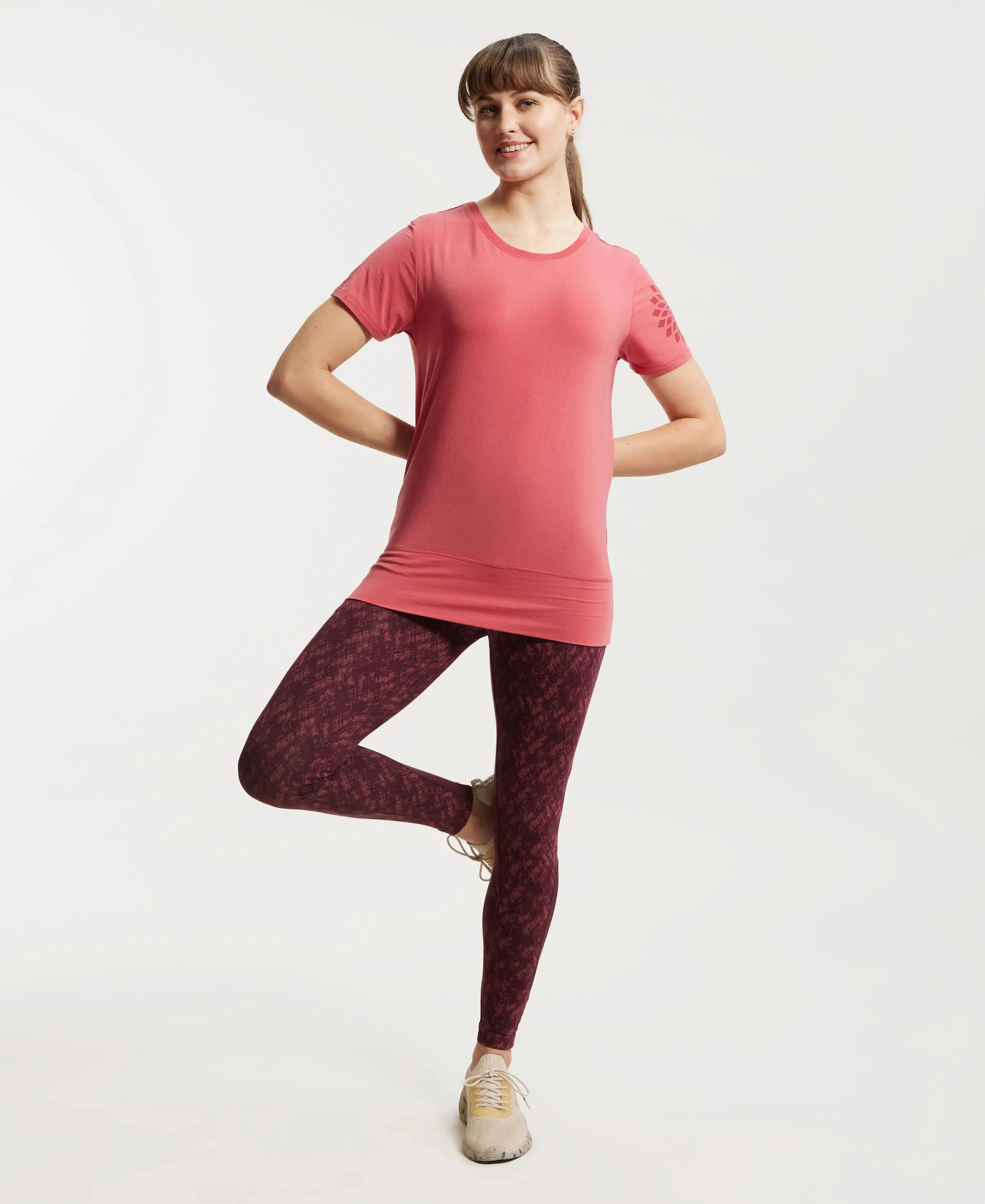 Tencel Lyocell Elastane Stretch Relaxed Fit Graphic Printed Half Sleeve T-Shirt - Garnet Rose