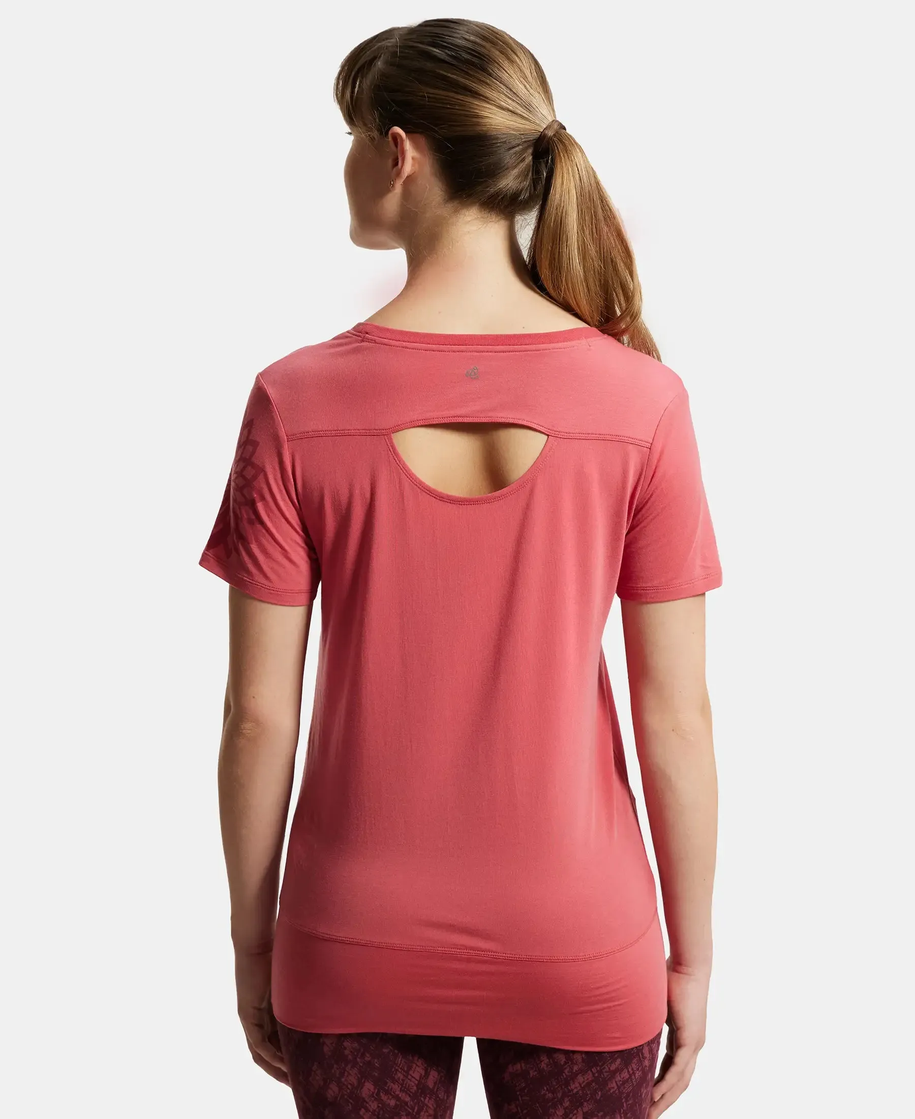 Tencel Lyocell Elastane Stretch Relaxed Fit Graphic Printed Half Sleeve T-Shirt - Garnet Rose
