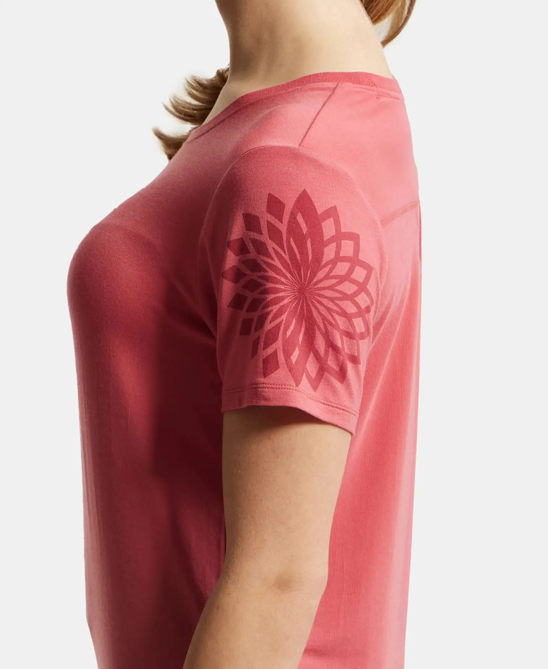 Tencel Lyocell Elastane Stretch Relaxed Fit Graphic Printed Half Sleeve T-Shirt - Garnet Rose