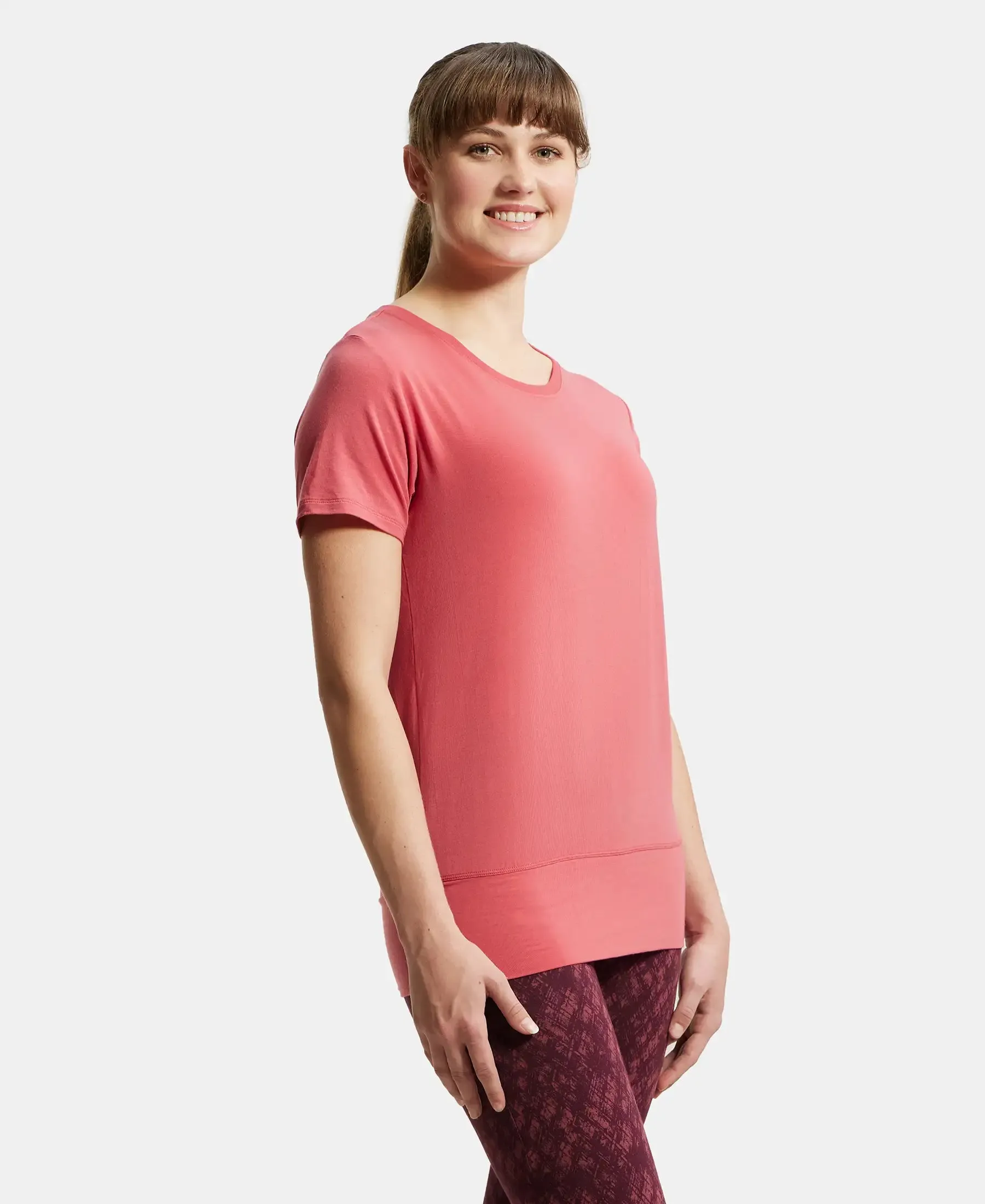 Tencel Lyocell Elastane Stretch Relaxed Fit Graphic Printed Half Sleeve T-Shirt - Garnet Rose