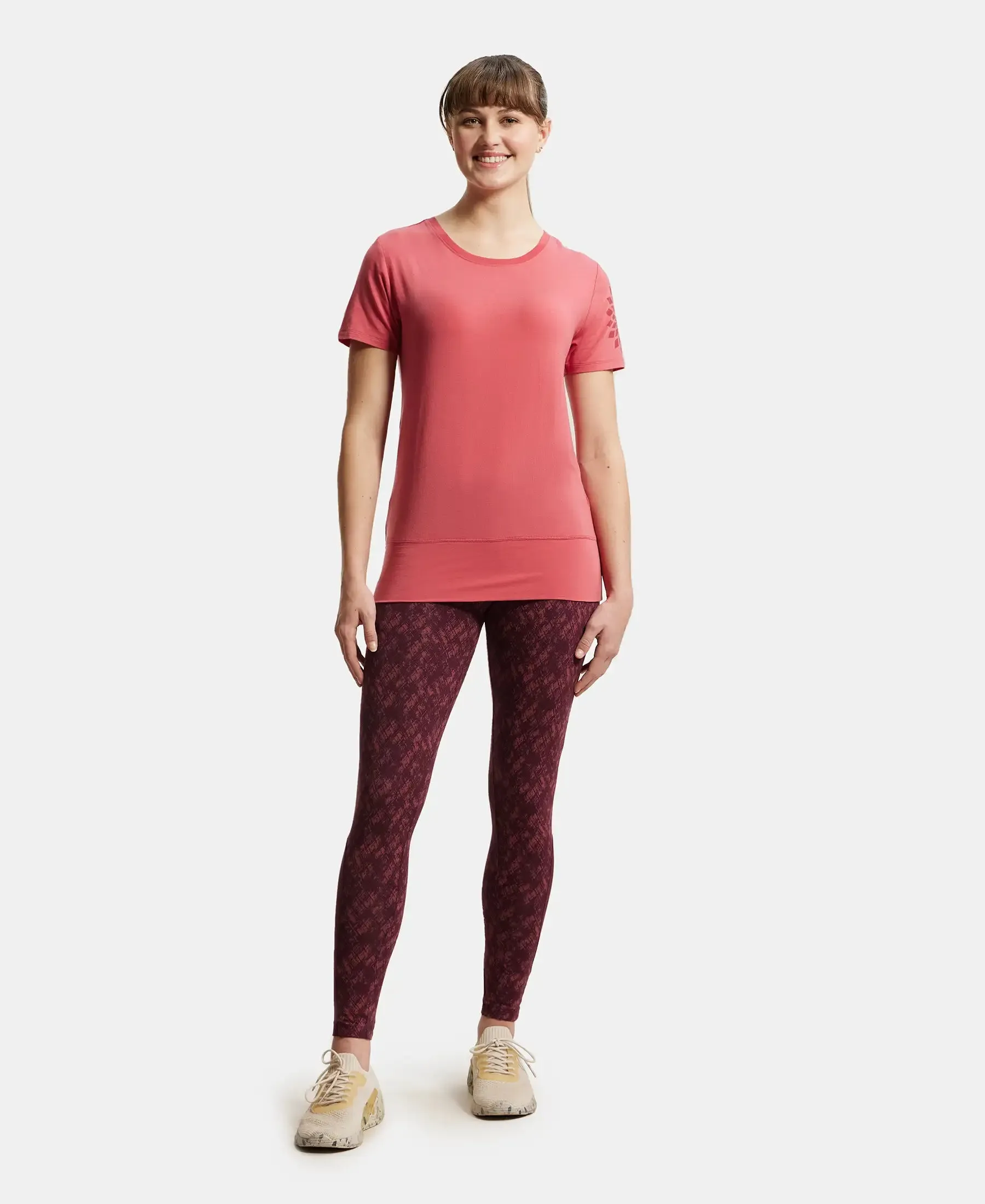 Tencel Lyocell Elastane Stretch Relaxed Fit Graphic Printed Half Sleeve T-Shirt - Garnet Rose