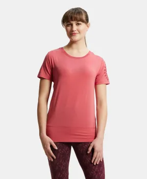 Tencel Lyocell Elastane Stretch Relaxed Fit Graphic Printed Half Sleeve T-Shirt - Garnet Rose