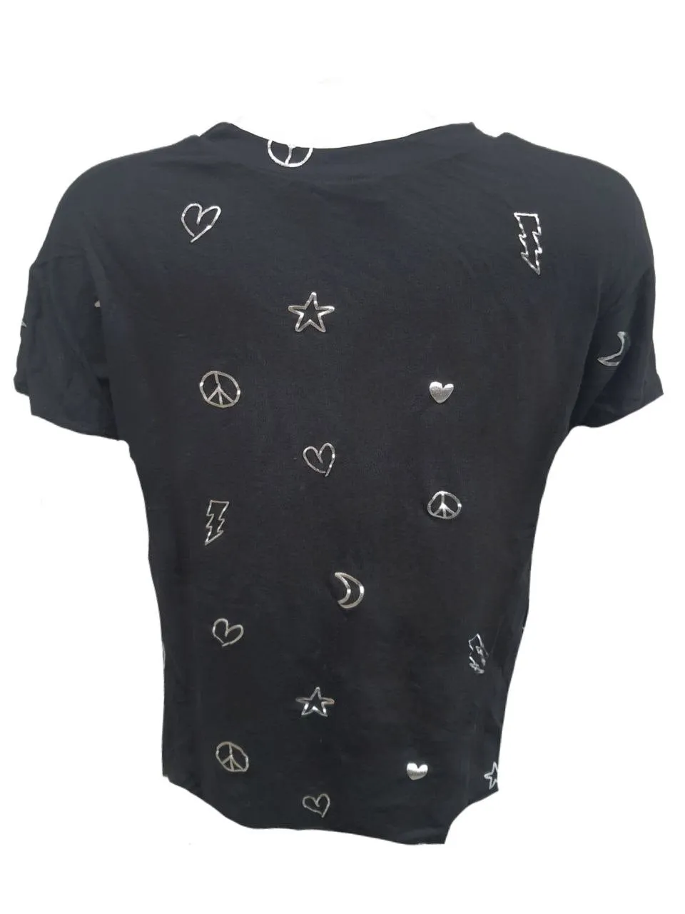 TEREZ Girl's Black Doodle Foil T-Shirt #12148038 X-Large NWT