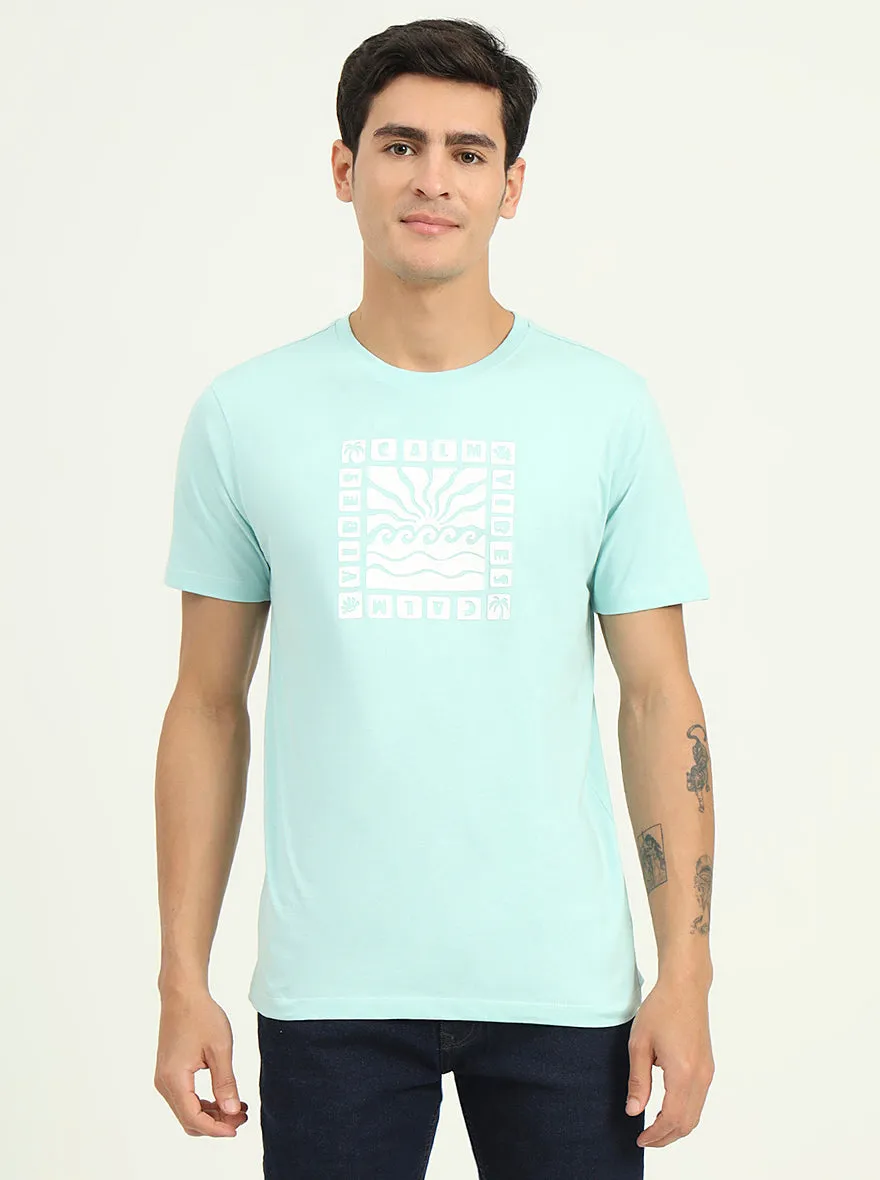 Tint Blue Printed Slim Fit T-Shirt | Greenfibre