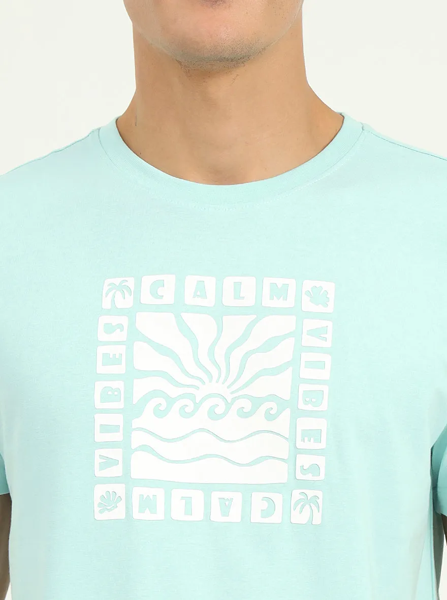 Tint Blue Printed Slim Fit T-Shirt | Greenfibre