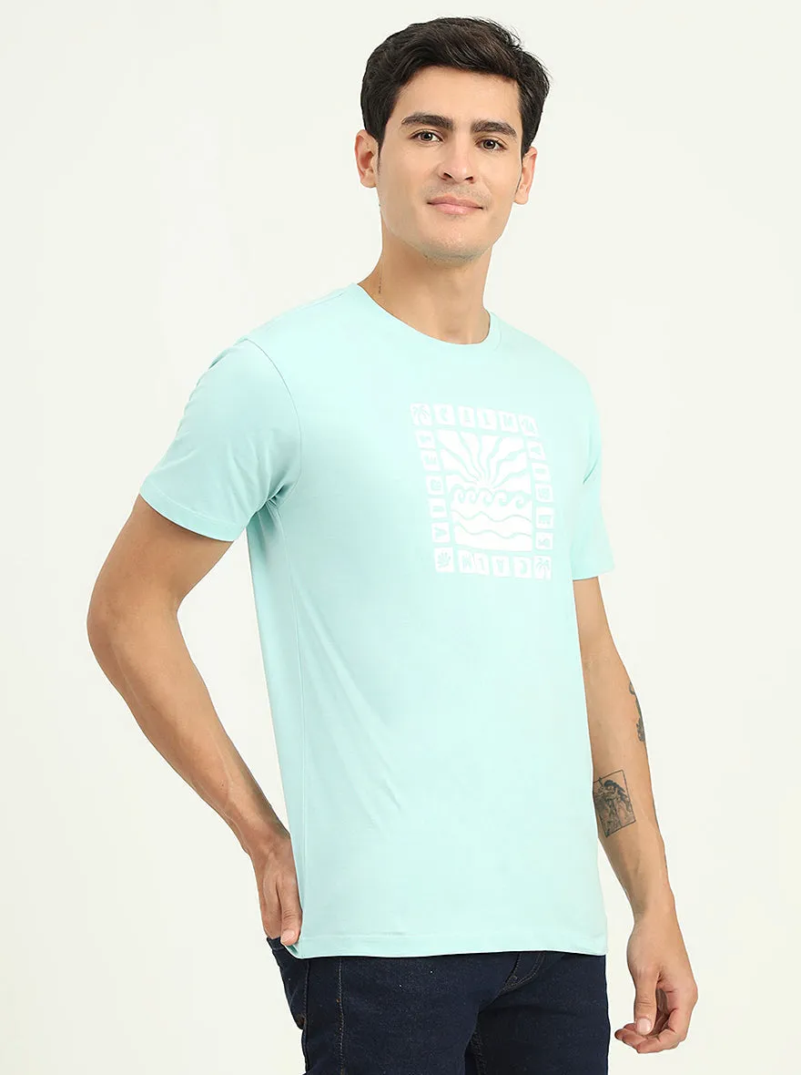 Tint Blue Printed Slim Fit T-Shirt | Greenfibre