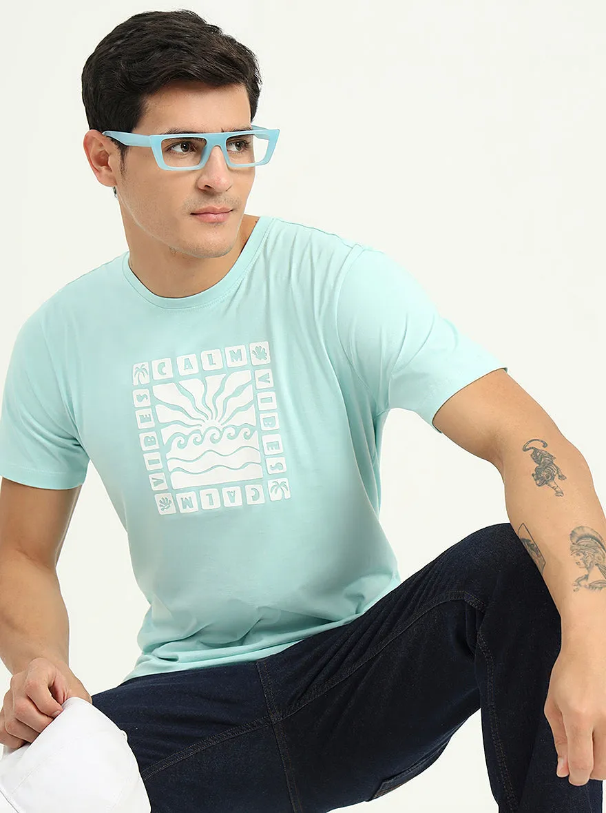 Tint Blue Printed Slim Fit T-Shirt | Greenfibre