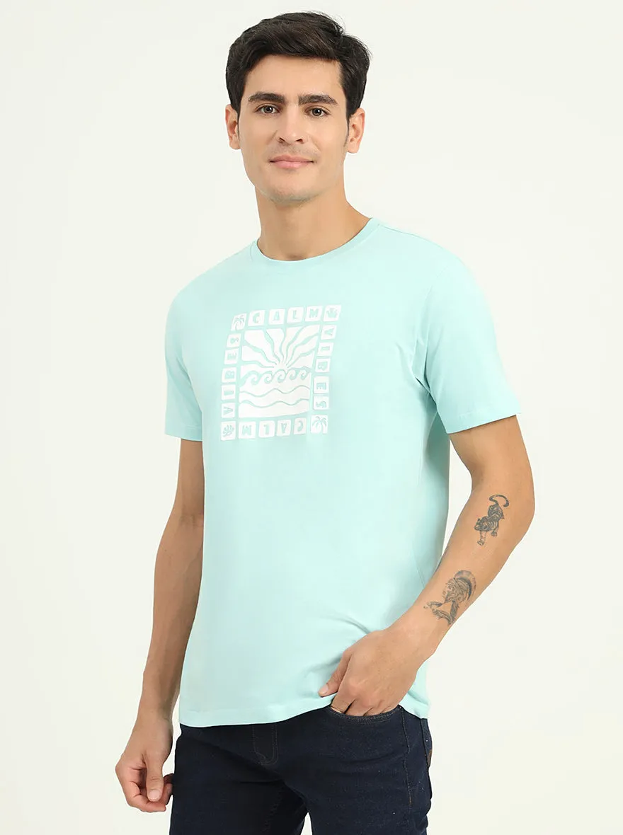 Tint Blue Printed Slim Fit T-Shirt | Greenfibre