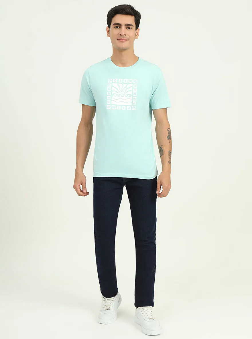 Tint Blue Printed Slim Fit T-Shirt | Greenfibre