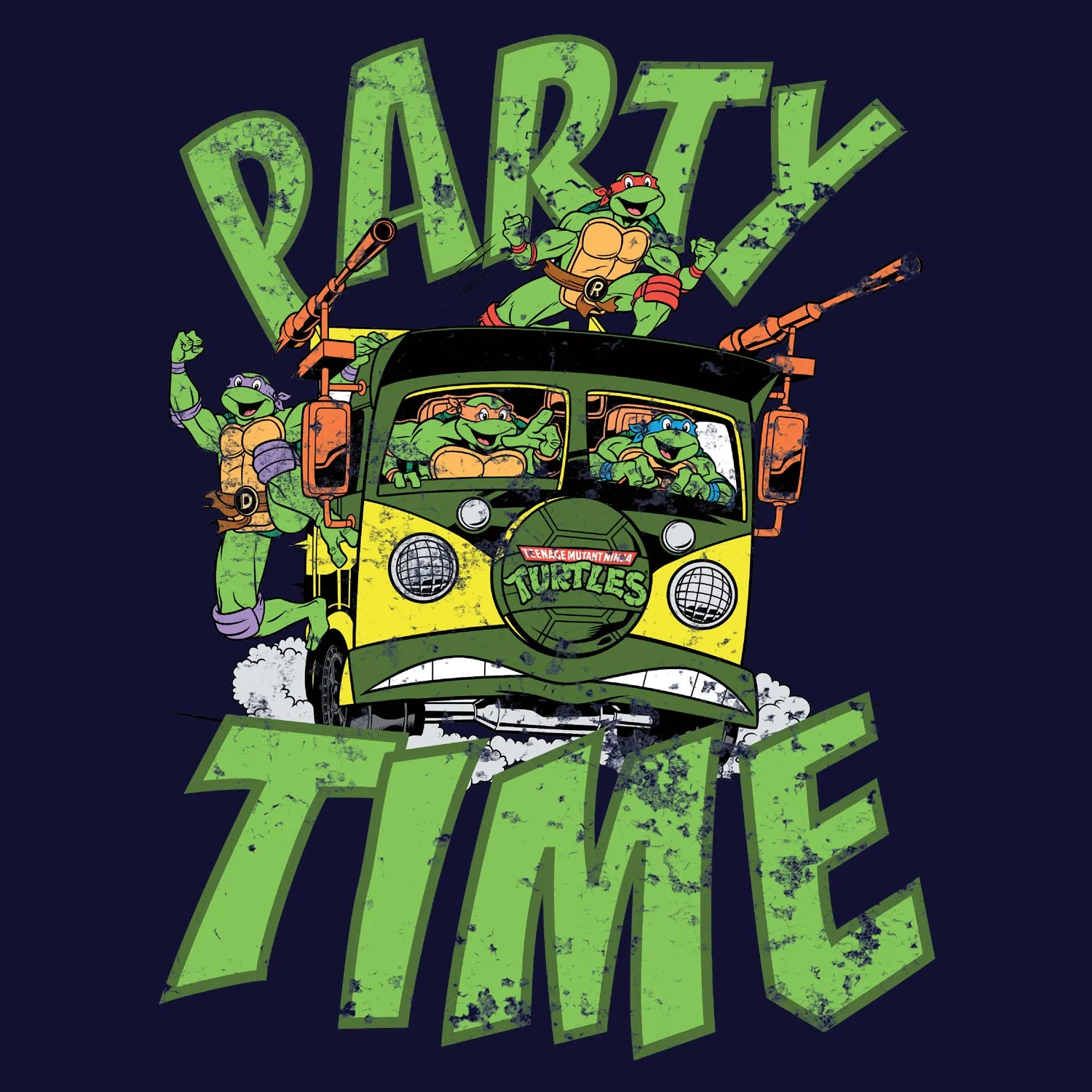 TMNT Gang Retro Party Wagon Official Women's T-Shirt (Navy)