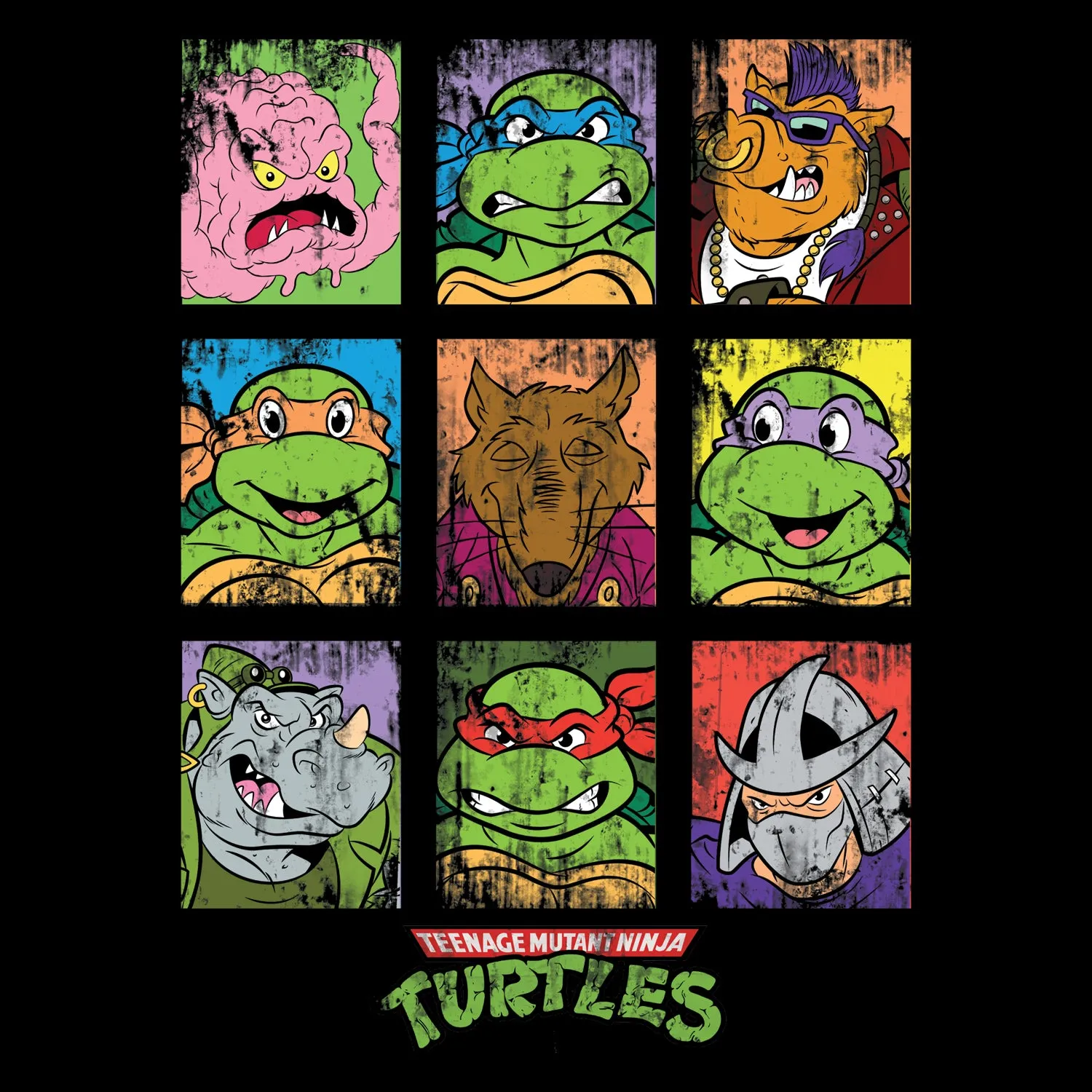 TMNT Group Grid Dist Official Women's T-shirt (Black)