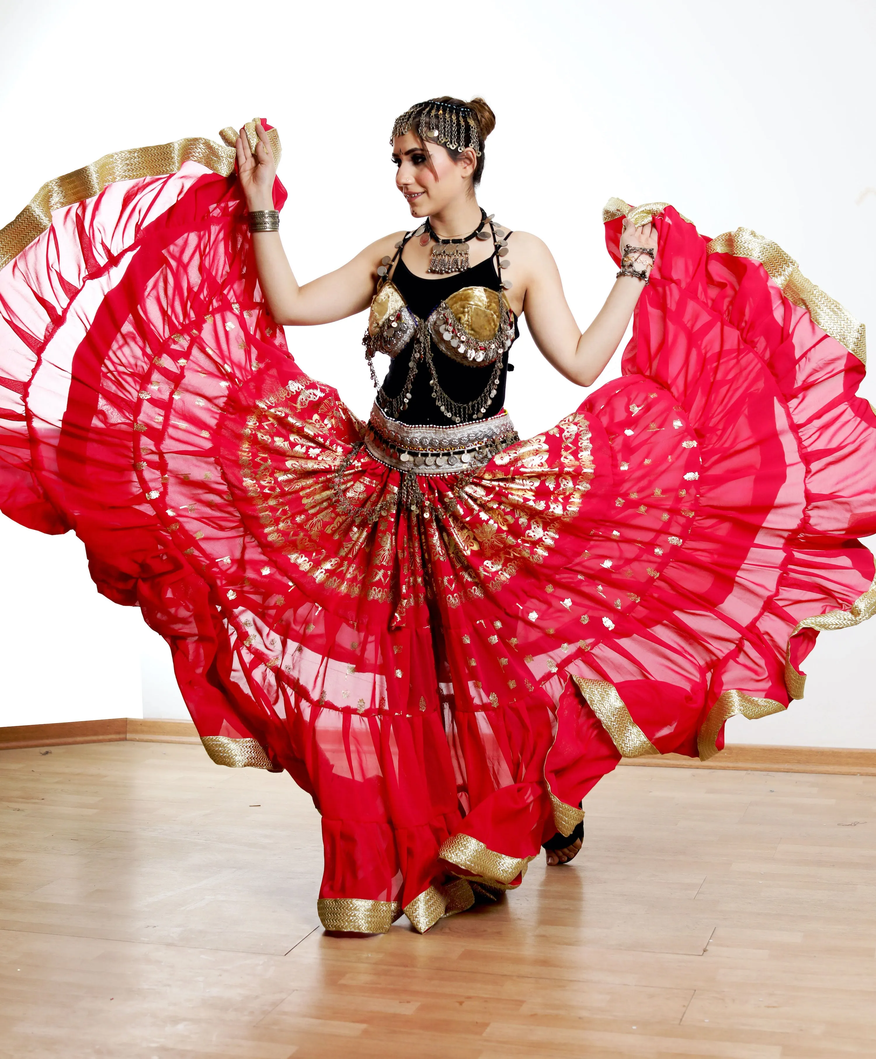 Tribal gold leafing skirt Pink with gold border