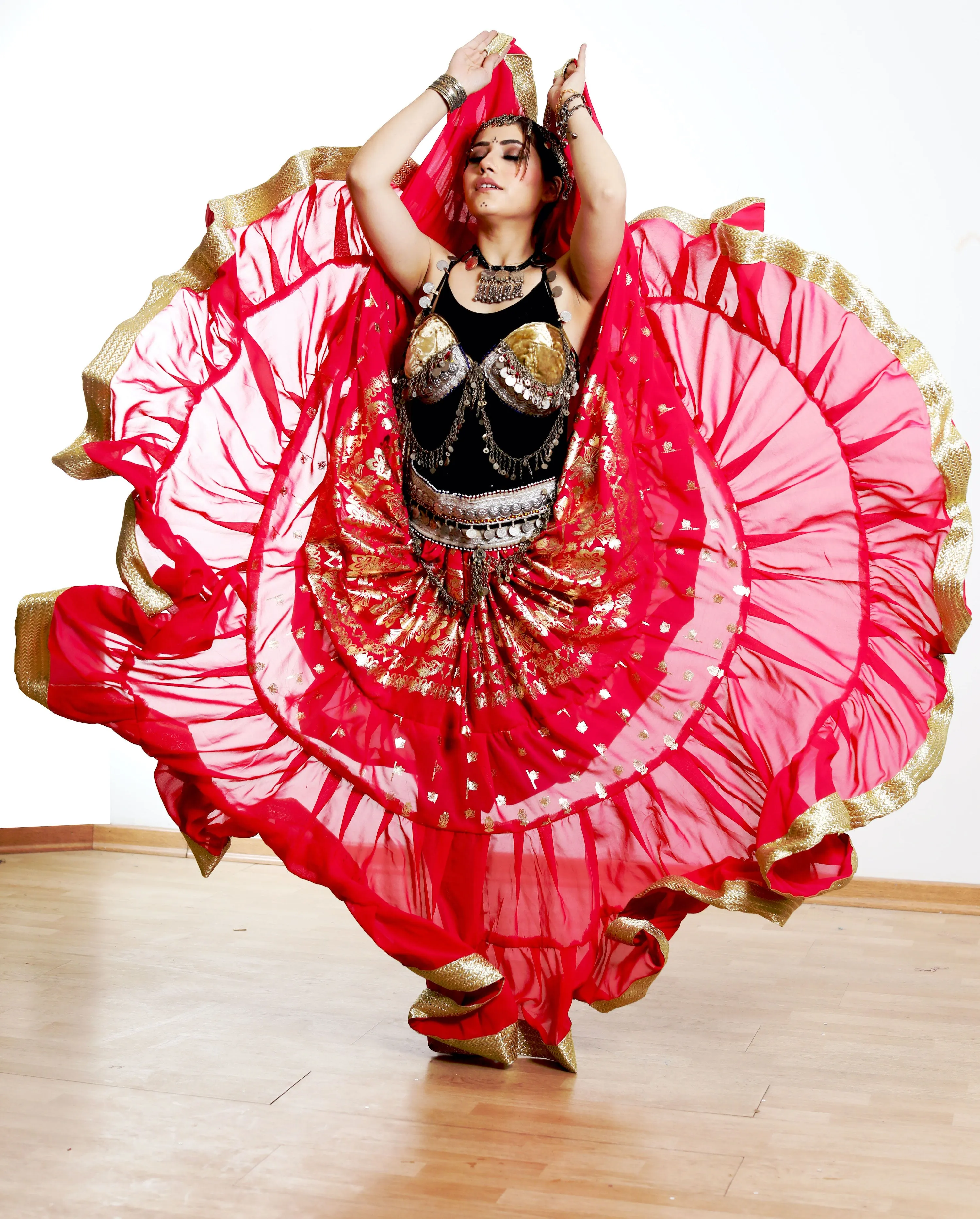 Tribal gold leafing skirt Pink with gold border