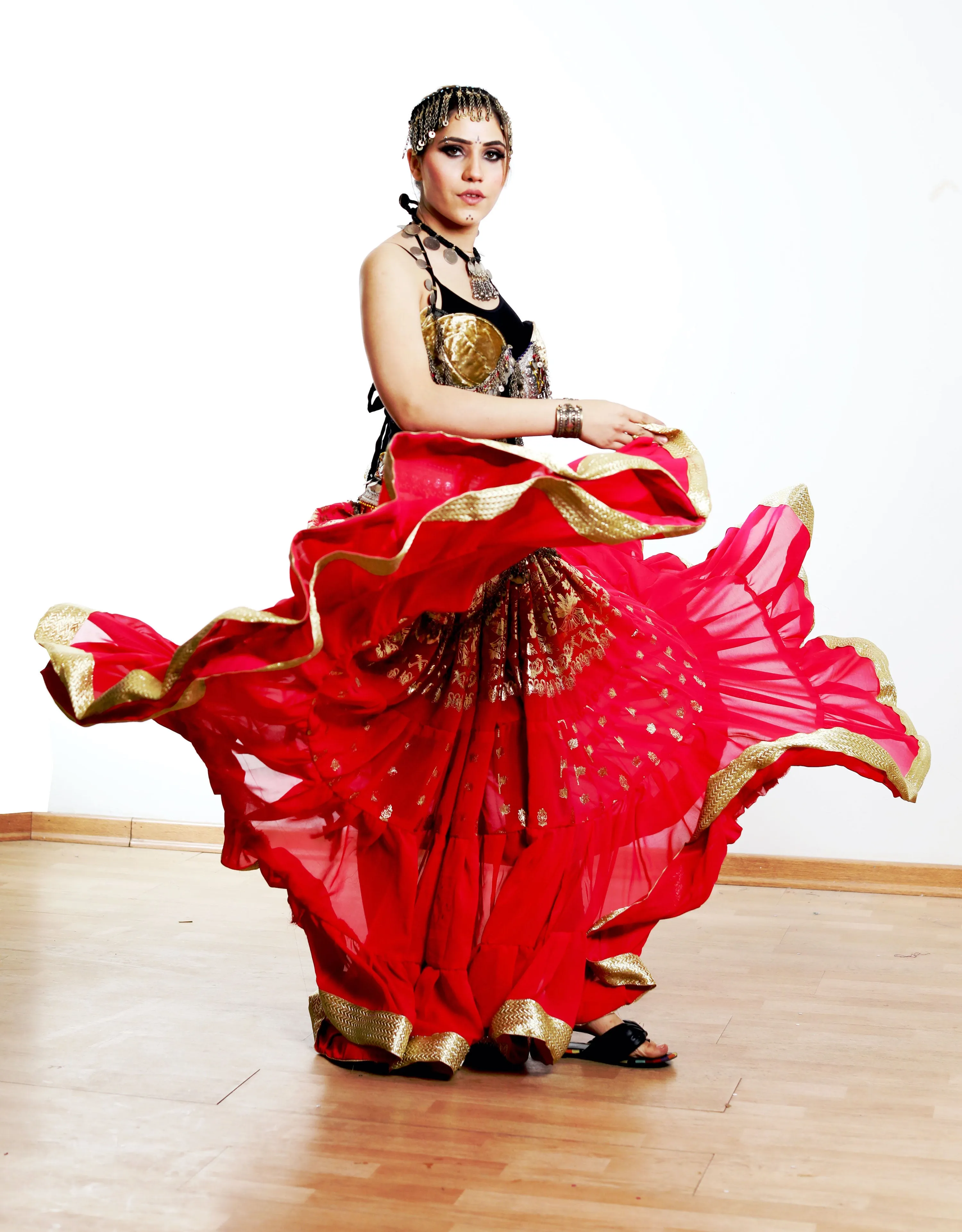 Tribal gold leafing skirt Pink with gold border