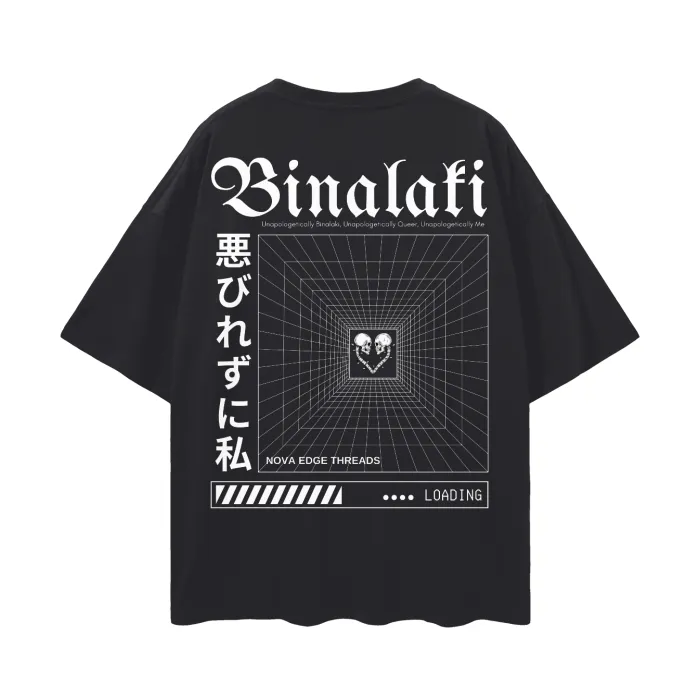 Unapologetically Binalaki Filipino Queer Pride Intersectional Masculine Identity on Black Oversize Deep Drop Shoulder Tee - 190 GSM