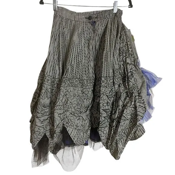 Upcycled Vintage 50s Black &amp; White Checkered Flocked Full Skirt Funky Petticoat
