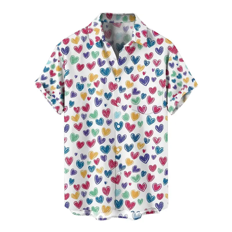 Valentine'S Day Romantic Multiple Colors Heart Graphic Print Shirt