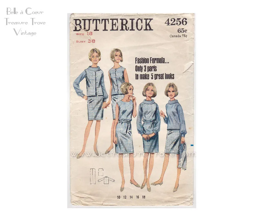 Vintage 1960s Dress Pattern Butterick 4256 Sewing Patterns Bust 38 Blouse Vest Jumper