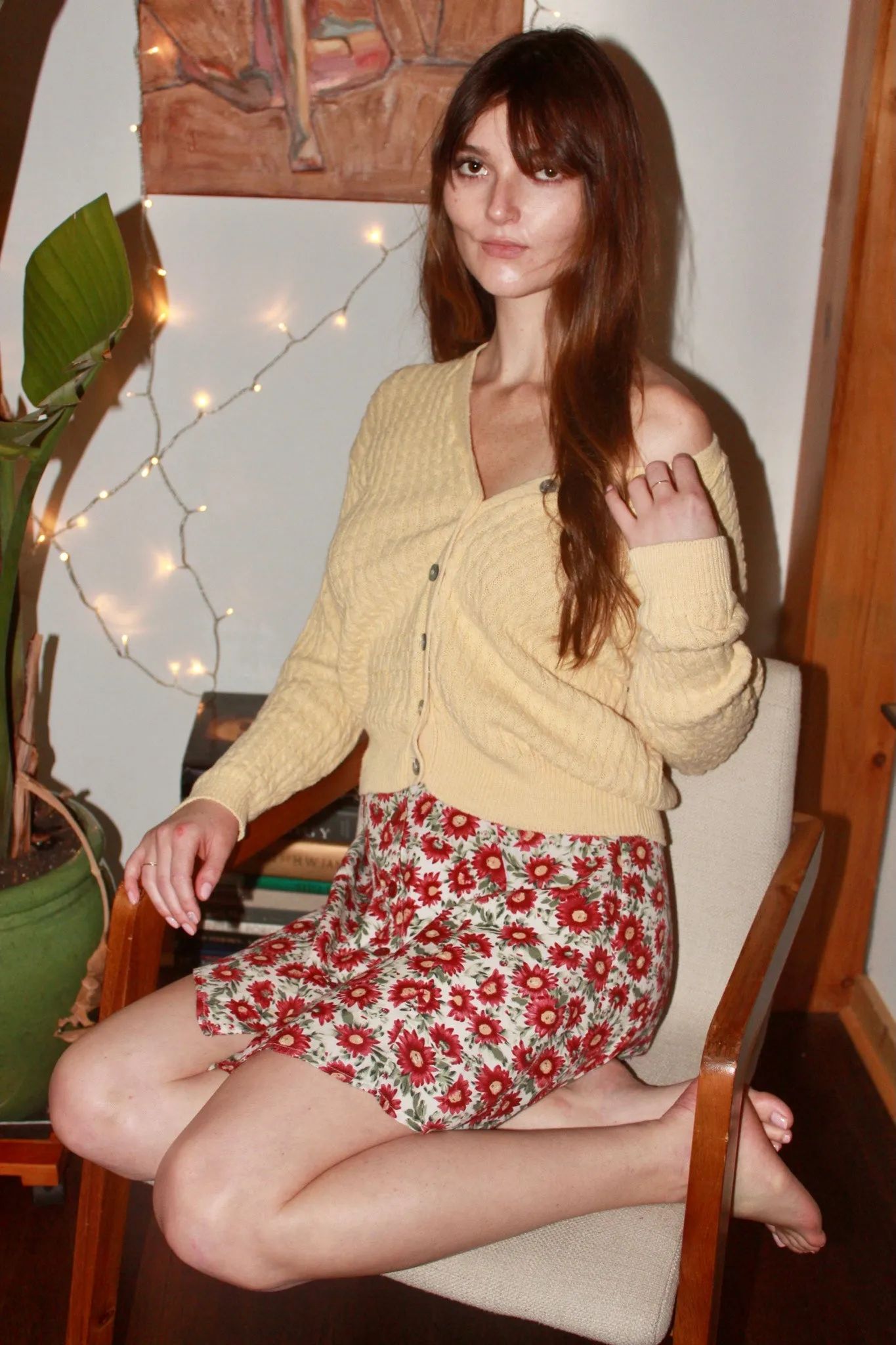 Vintage 90s Banana Cream Ribbed Knit (M)