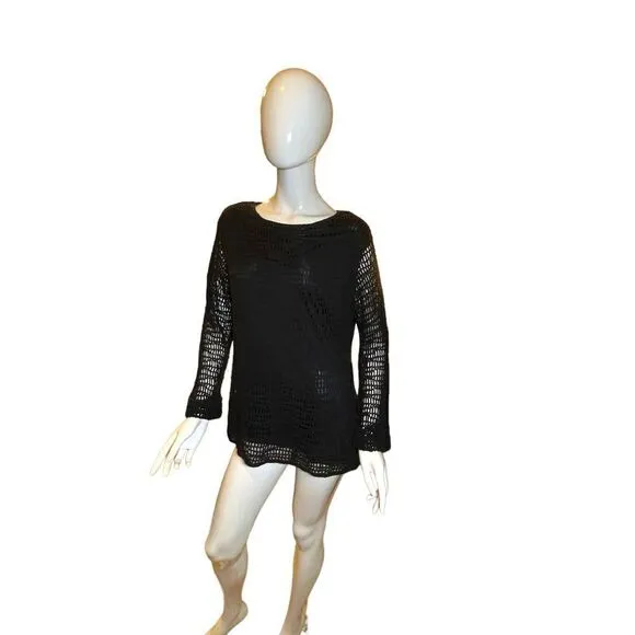 Vintage 90s Crochet Long Sleeve Sweater Black Large