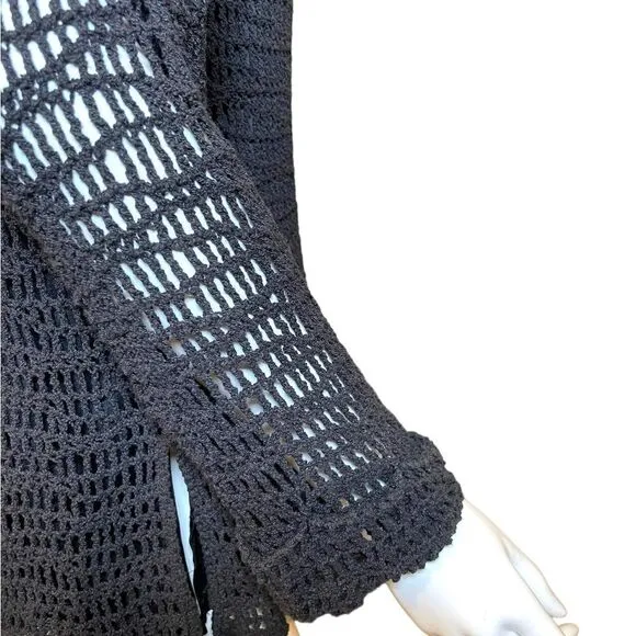 Vintage 90s Crochet Long Sleeve Sweater Black Large