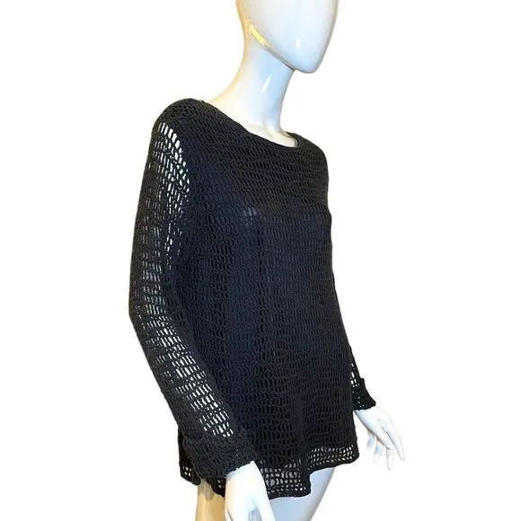 Vintage 90s Crochet Long Sleeve Sweater Black Large
