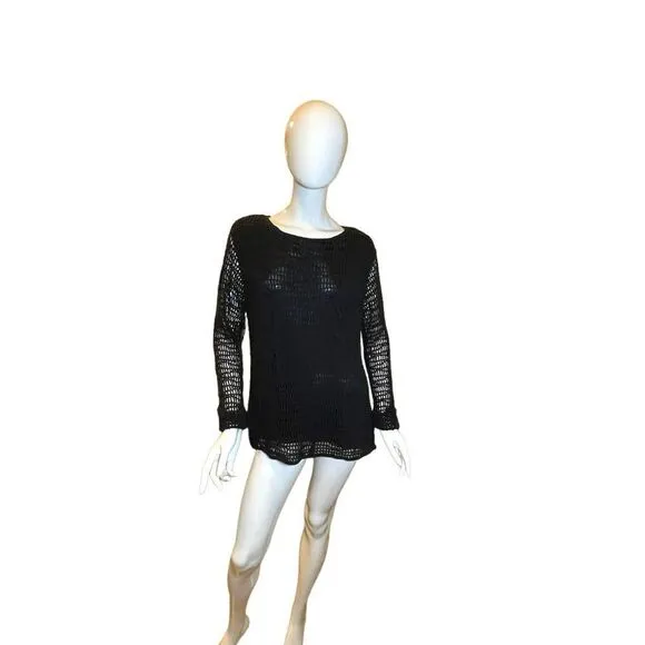 Vintage 90s Crochet Long Sleeve Sweater Black Large