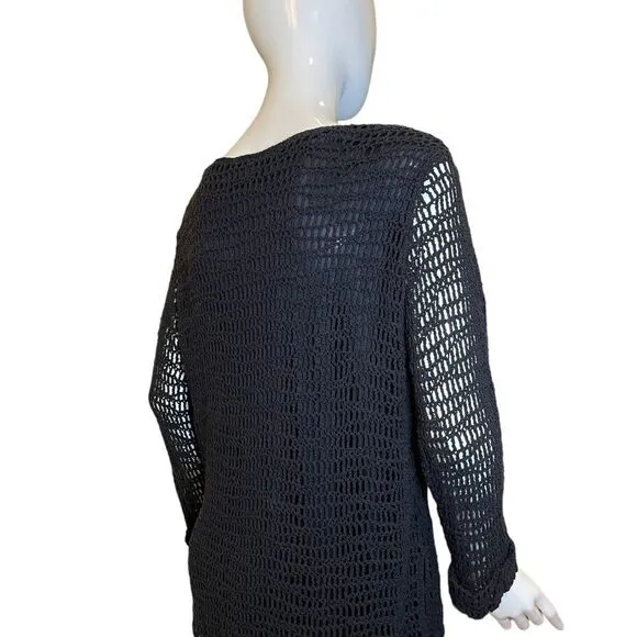 Vintage 90s Crochet Long Sleeve Sweater Black Large