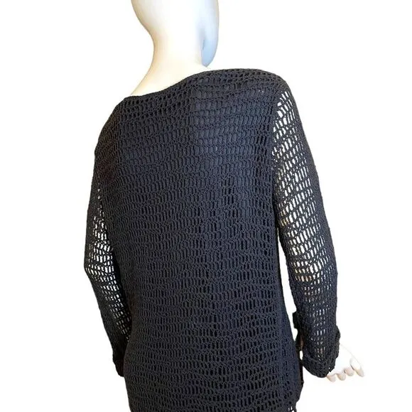 Vintage 90s Crochet Long Sleeve Sweater Black Large