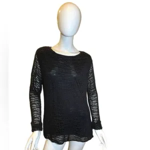 Vintage 90s Crochet Long Sleeve Sweater Black Large