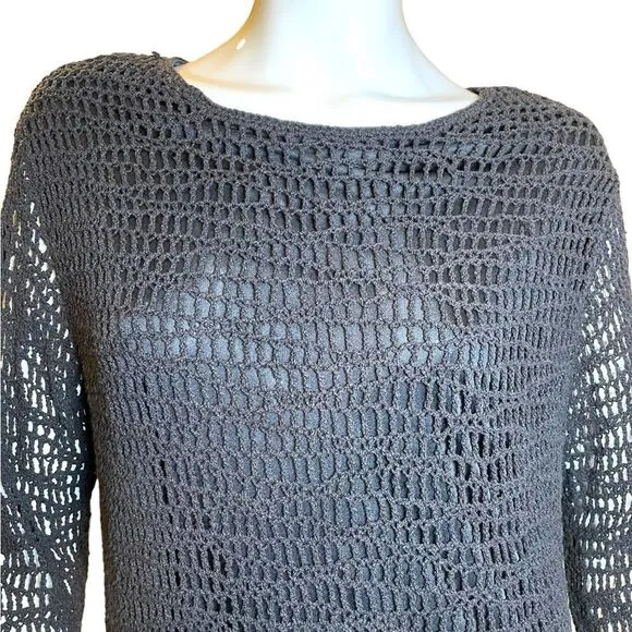 Vintage 90s Crochet Long Sleeve Sweater Black Large