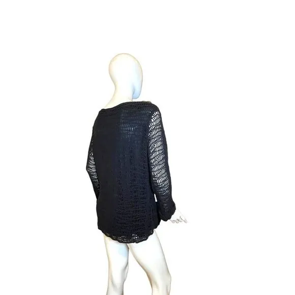 Vintage 90s Crochet Long Sleeve Sweater Black Large