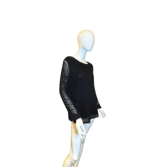 Vintage 90s Crochet Long Sleeve Sweater Black Large