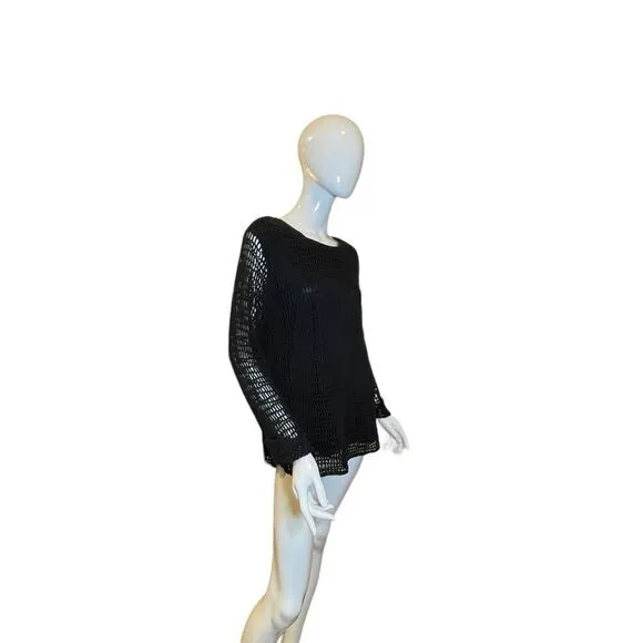 Vintage 90s Crochet Long Sleeve Sweater Black Large
