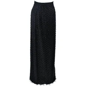 VINTAGE Circa 1960s Black Evening Skirt, Fringe Beading Size 12-14