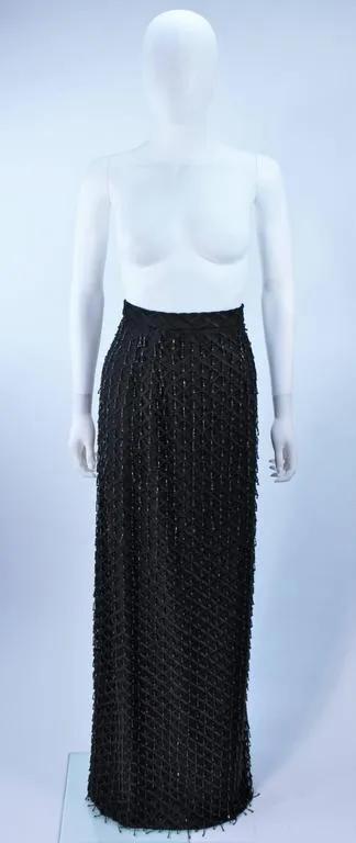 VINTAGE Circa 1960s Black Evening Skirt, Fringe Beading Size 12-14