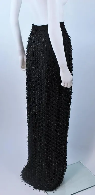 VINTAGE Circa 1960s Black Evening Skirt, Fringe Beading Size 12-14
