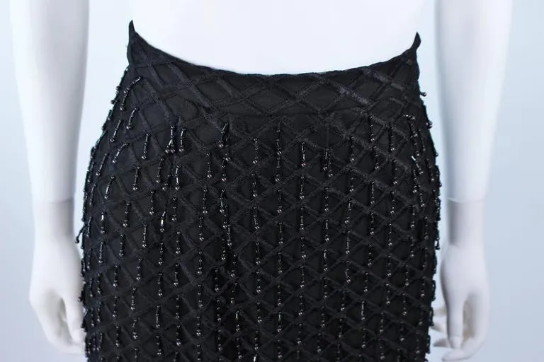VINTAGE Circa 1960s Black Evening Skirt, Fringe Beading Size 12-14