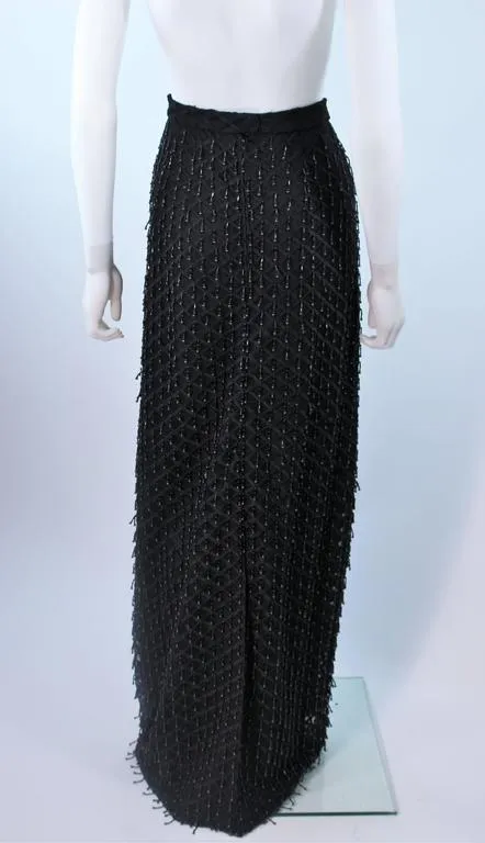 VINTAGE Circa 1960s Black Evening Skirt, Fringe Beading Size 12-14