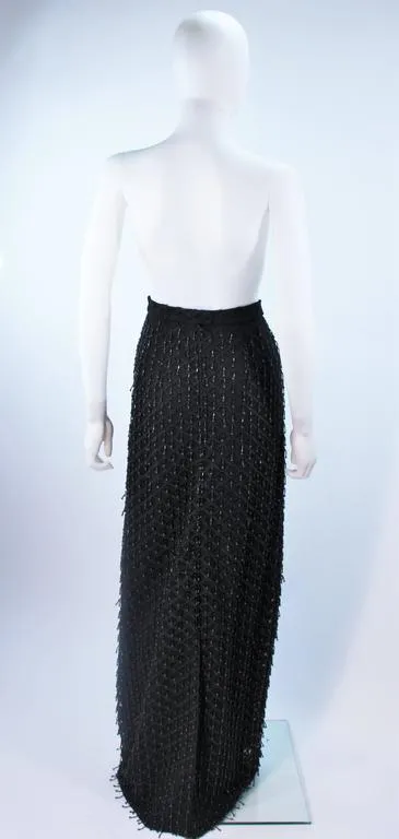 VINTAGE Circa 1960s Black Evening Skirt, Fringe Beading Size 12-14