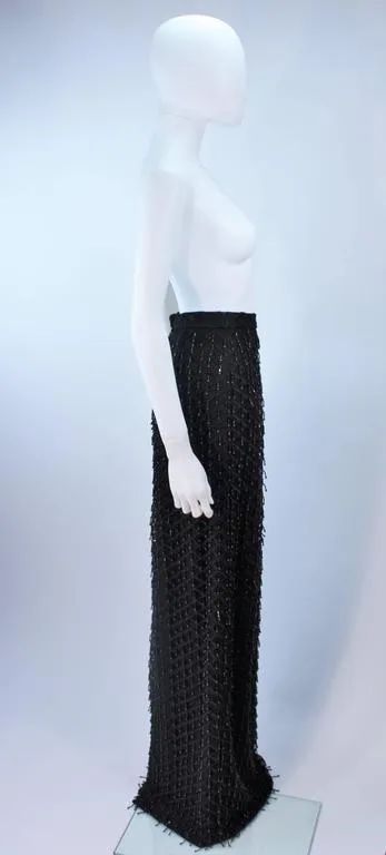 VINTAGE Circa 1960s Black Evening Skirt, Fringe Beading Size 12-14
