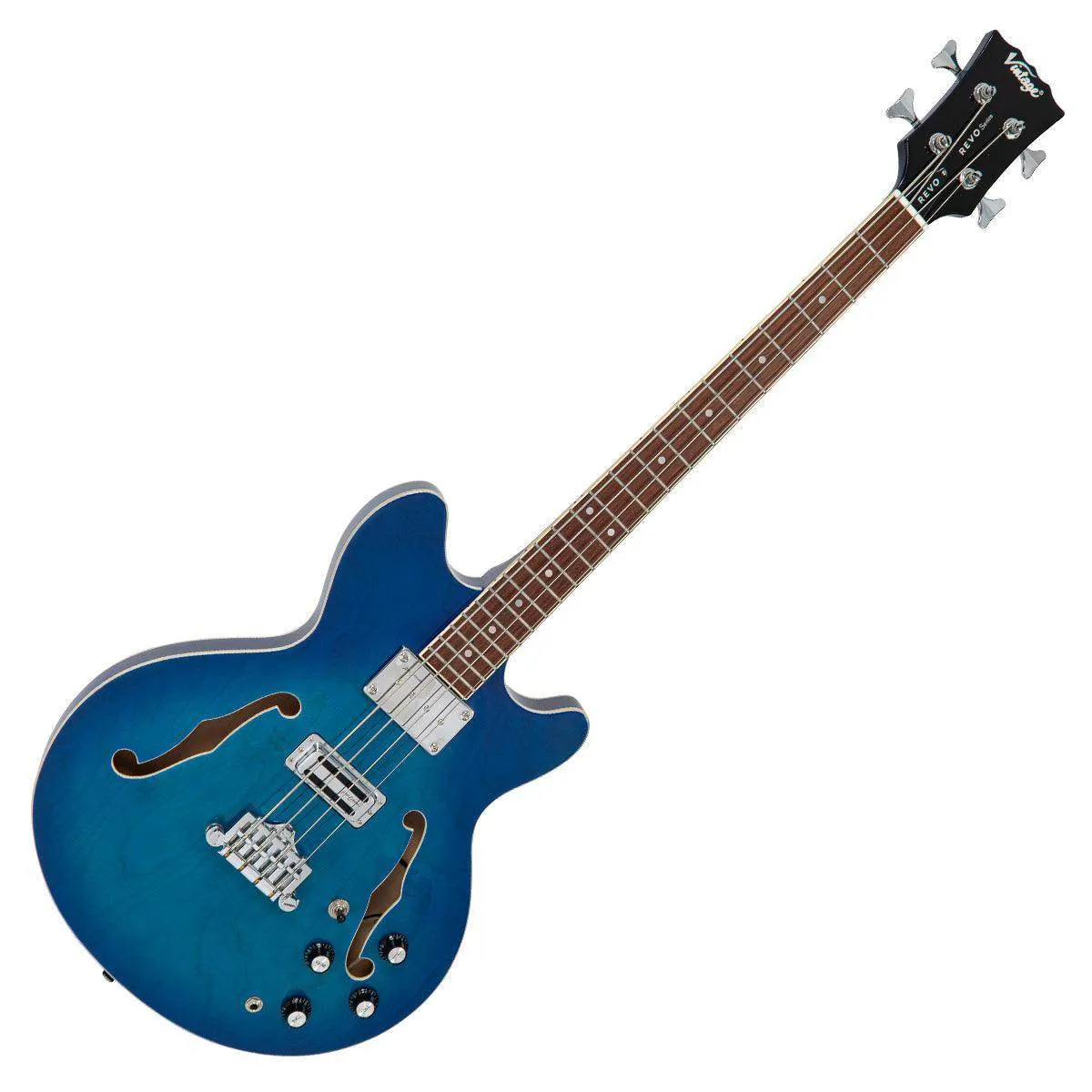 Vintage REVO Series 'Supreme' Semi Acoustic Bass ~ Blueburst