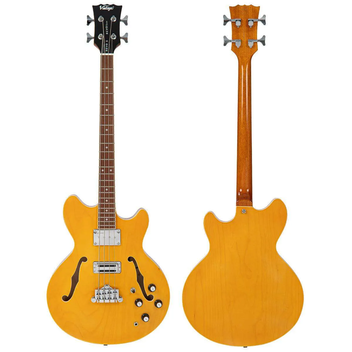 Vintage REVO Series 'Supreme' Semi Acoustic Bass ~ Natural