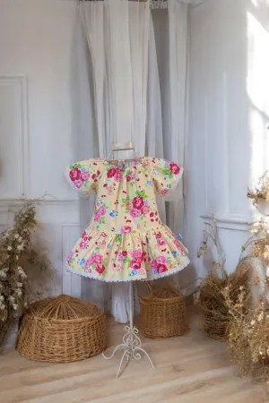 Vintage Seaside Dress ~ Sz 1 | Pam Kitty | Floral Yellow w Cherries | OOAK ~ OOP