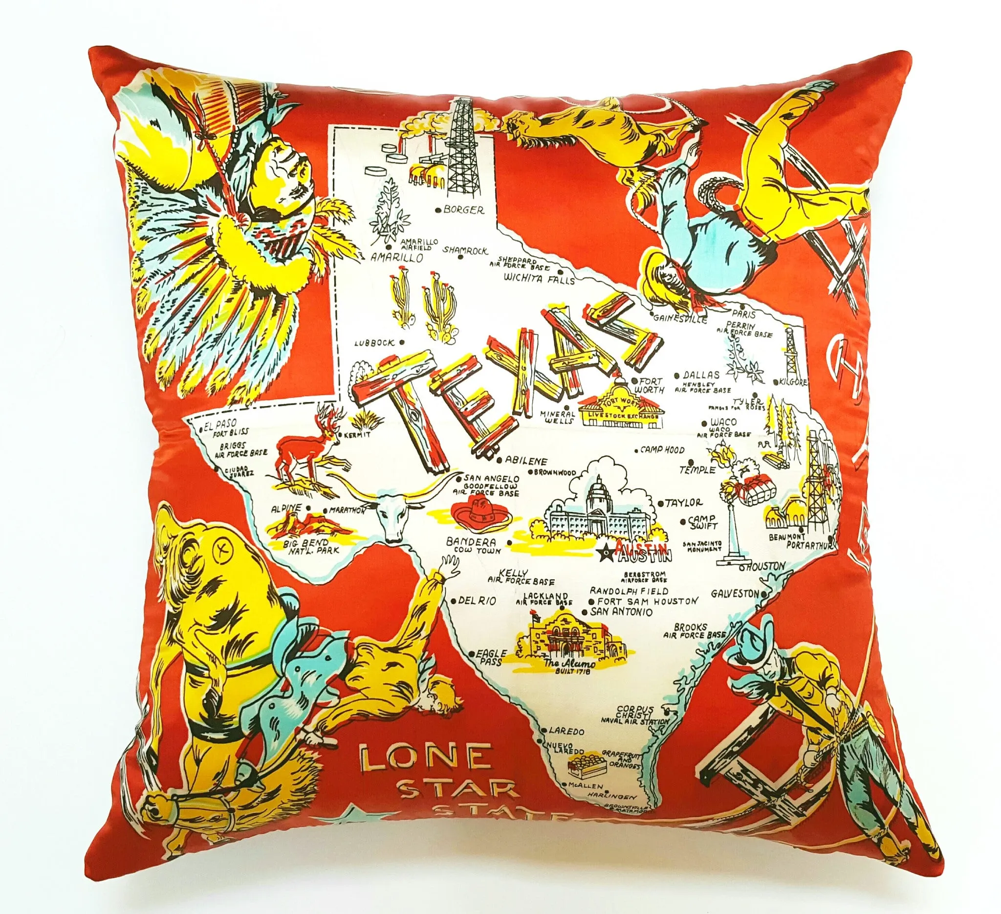 Vintage Texas Souvenir State Scarf Pillow