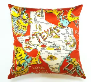Vintage Texas Souvenir State Scarf Pillow
