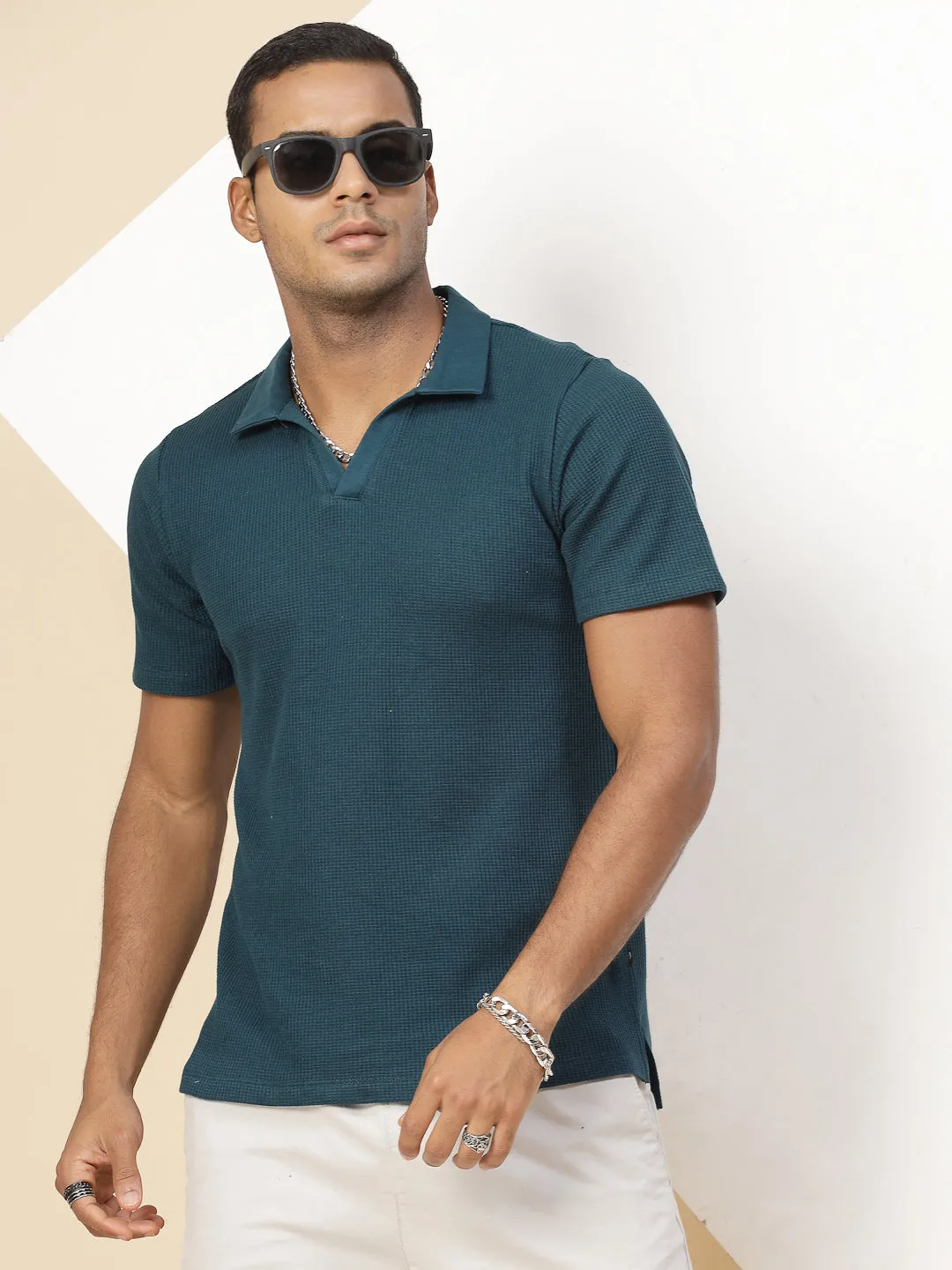 Waffle Weave Solid Polo T-shirt